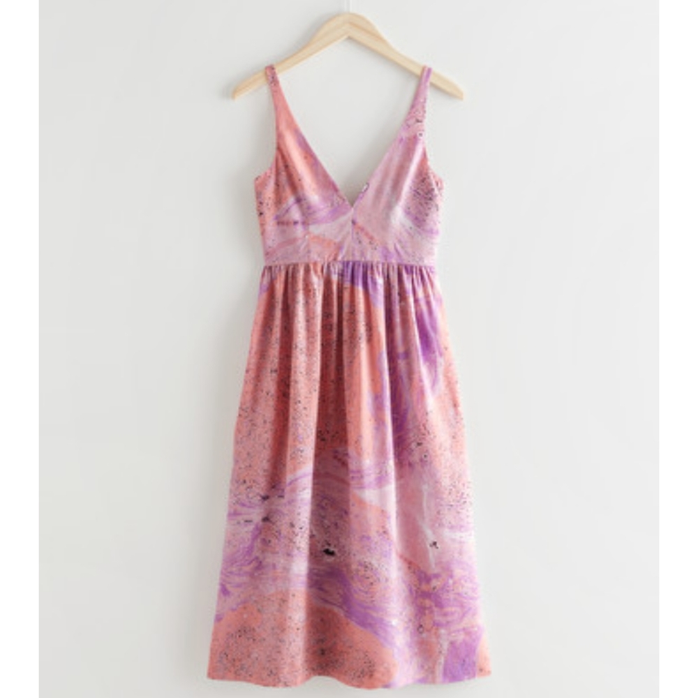 & Other Stories printed sleeveless midi dress in pink watercolor print